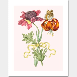 Spring Flowers Bouquet with Ribbon and Butterfly Posters and Art